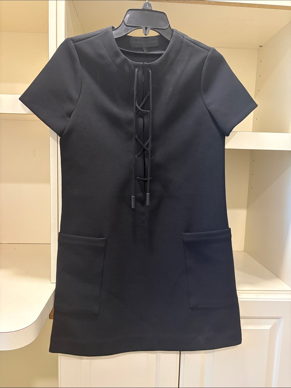 BRAND NEW! Kendall & Kylie Black Short-Sleeve Lace-Up Shift Dress